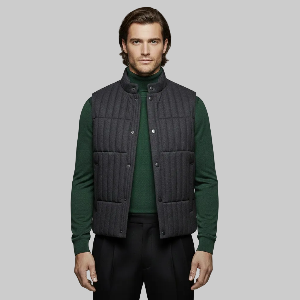 Quilted Stand-Collar Utility Vest