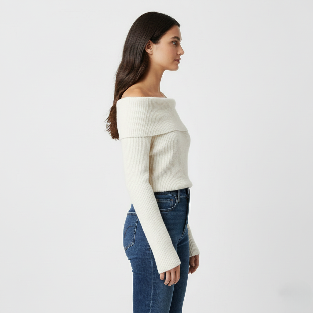 Off Shoulder Ribbed Knit Sweater
