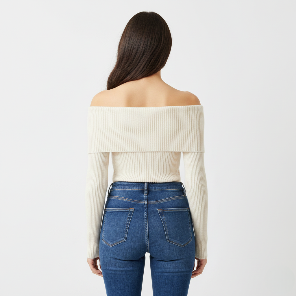 Off Shoulder Ribbed Knit Sweater