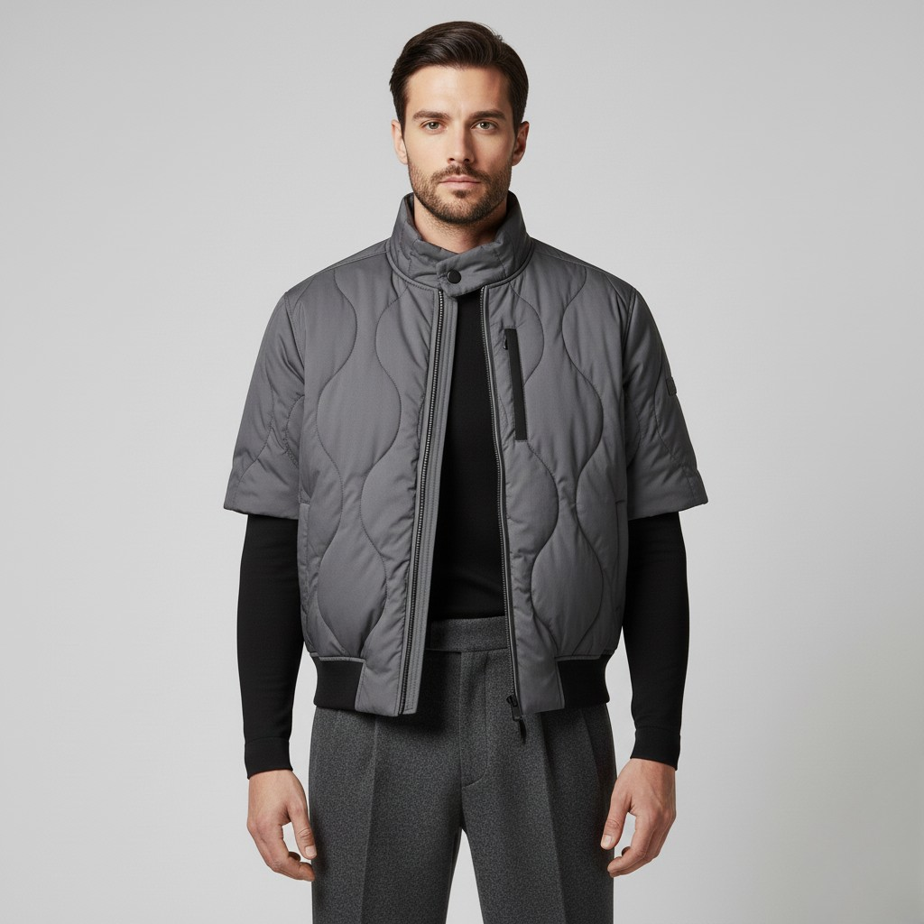 Quilted Short-Sleeve Puffer Jacket