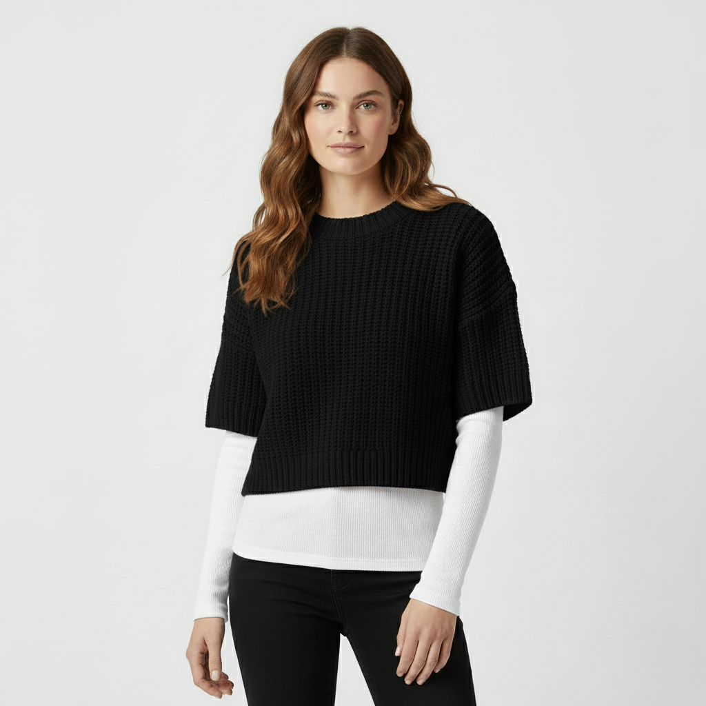 Layered Knit Short Sleeve Sweater