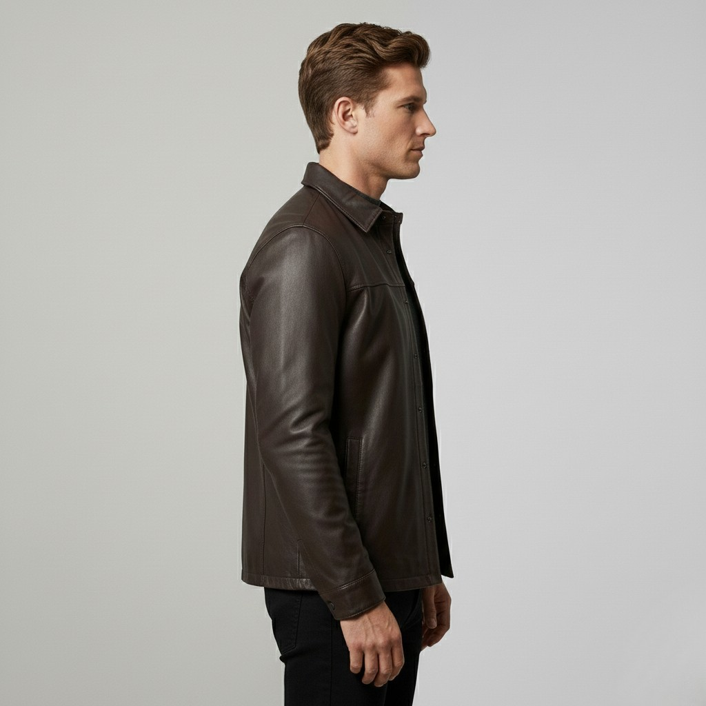 Leather Snap-Front Shirt Jacket