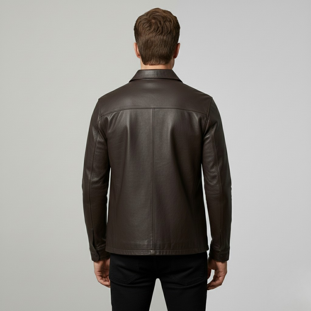 Leather Snap-Front Shirt Jacket