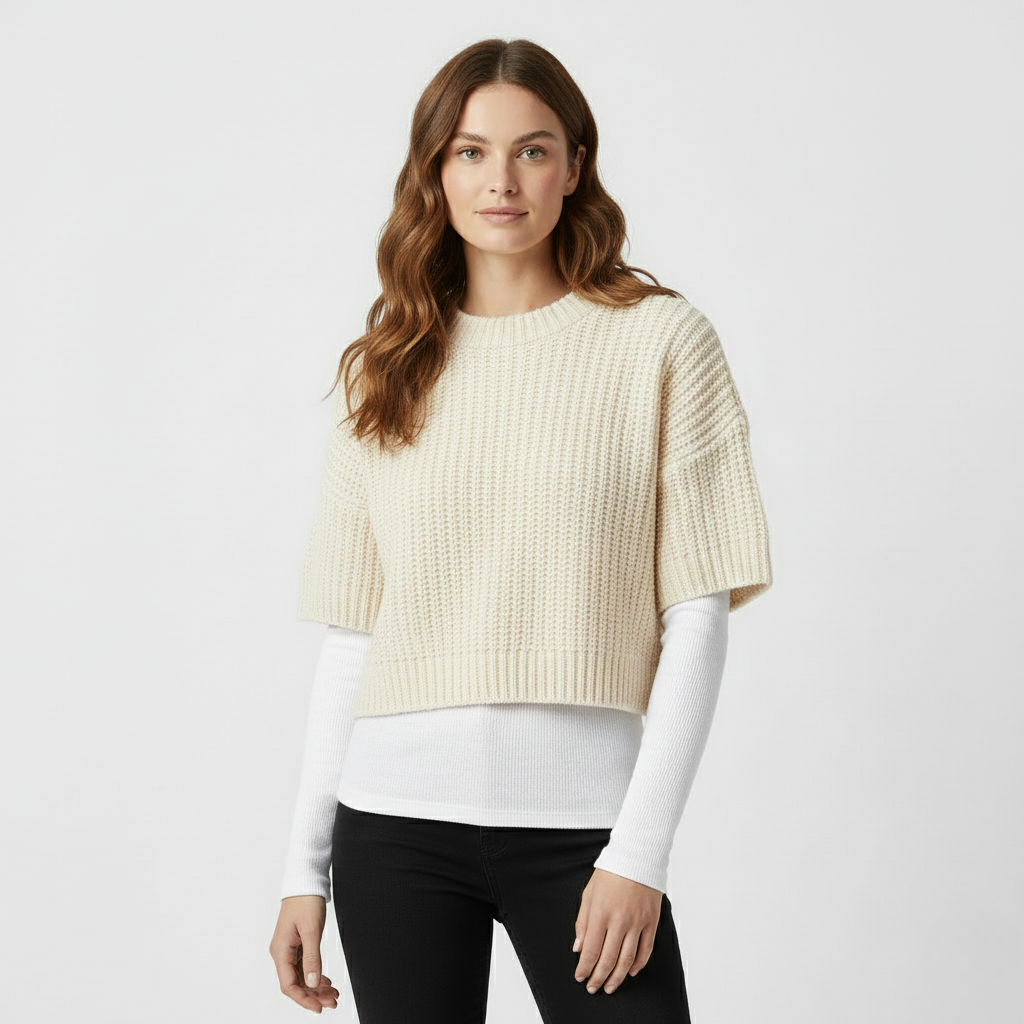 Layered Knit Short Sleeve Sweater