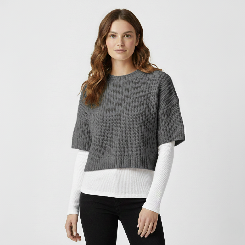 Layered Knit Short Sleeve Sweater