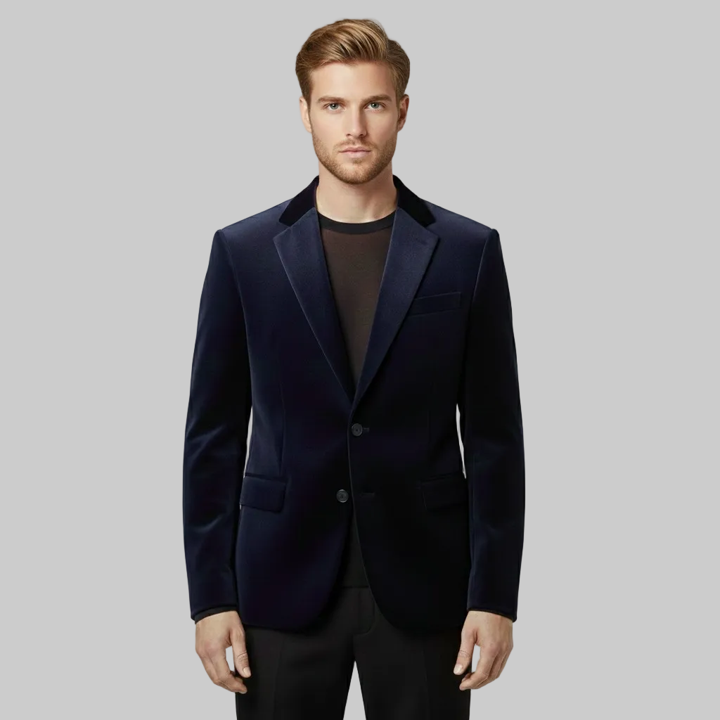 Velvet-Trim Tailored Blazer