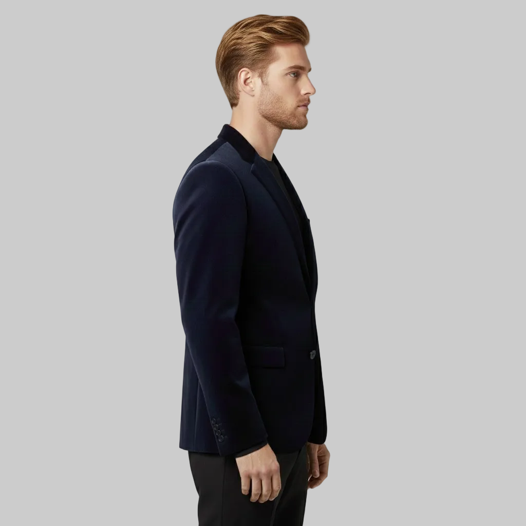 Velvet-Trim Tailored Blazer