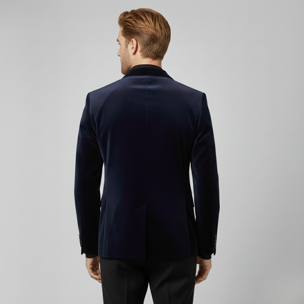 Velvet-Trim Tailored Blazer