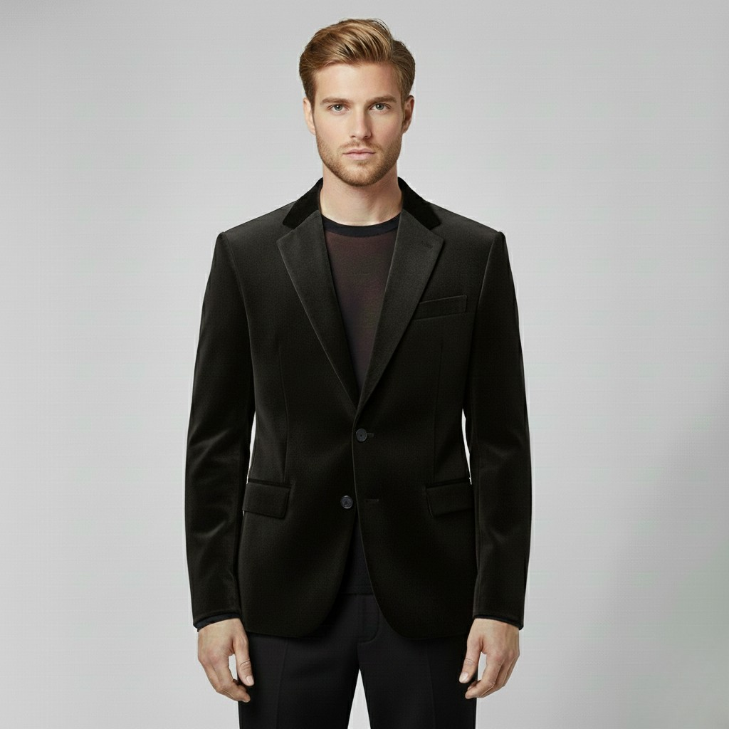 Velvet-Trim Tailored Blazer