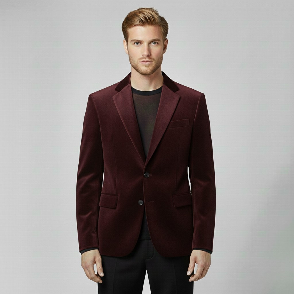 Velvet-Trim Tailored Blazer