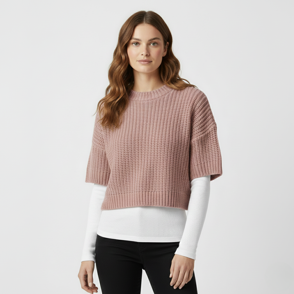 Layered Knit Short Sleeve Sweater