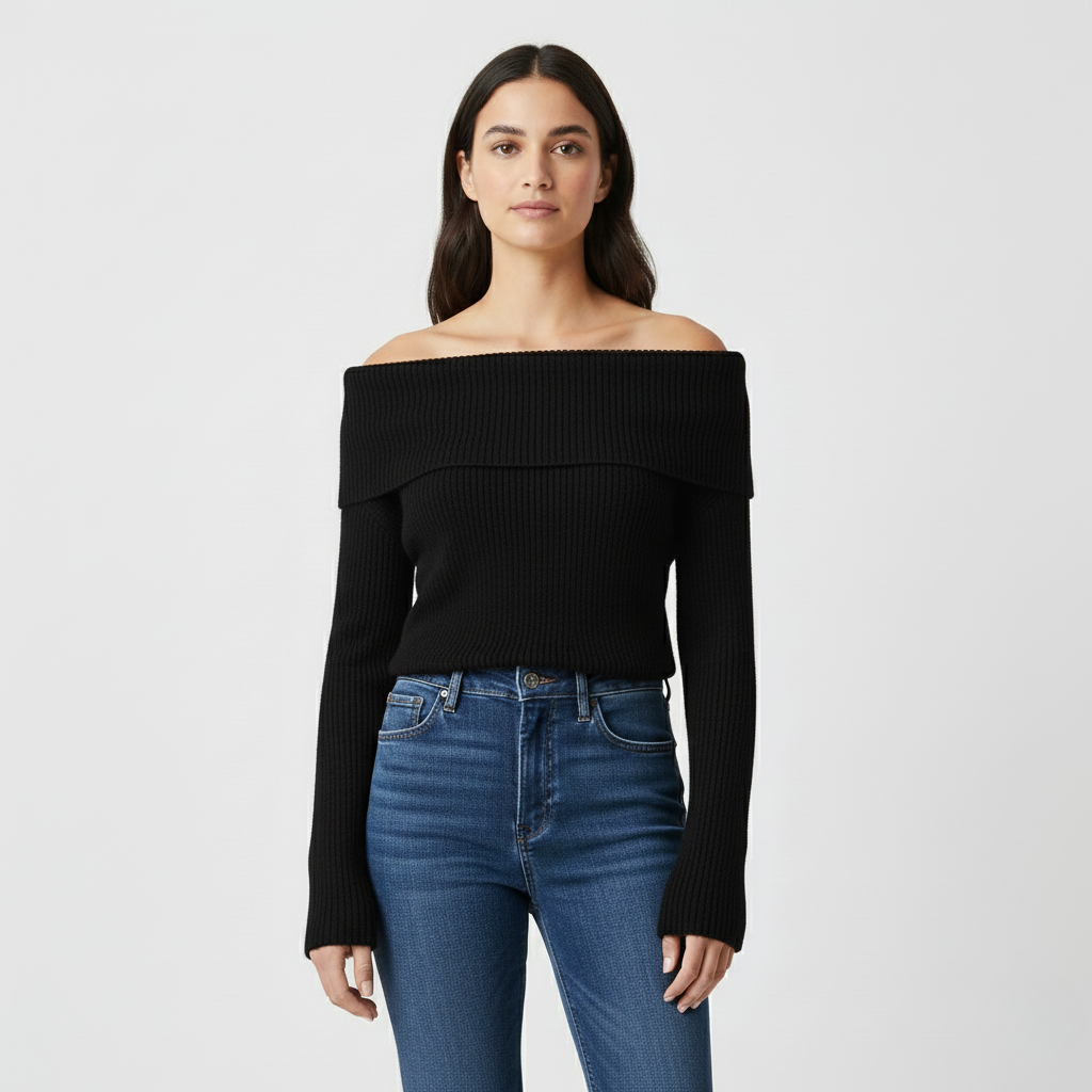 Off Shoulder Ribbed Knit Sweater