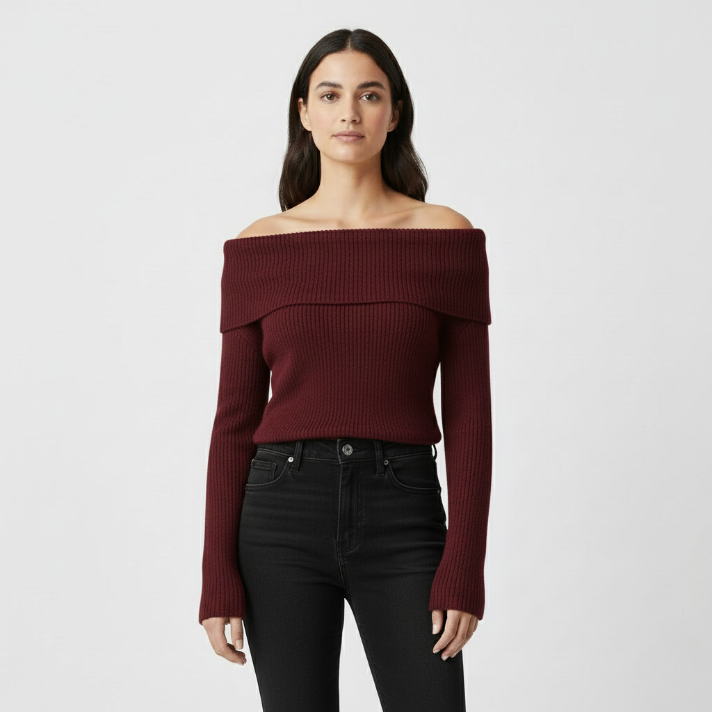 Off Shoulder Ribbed Knit Sweater