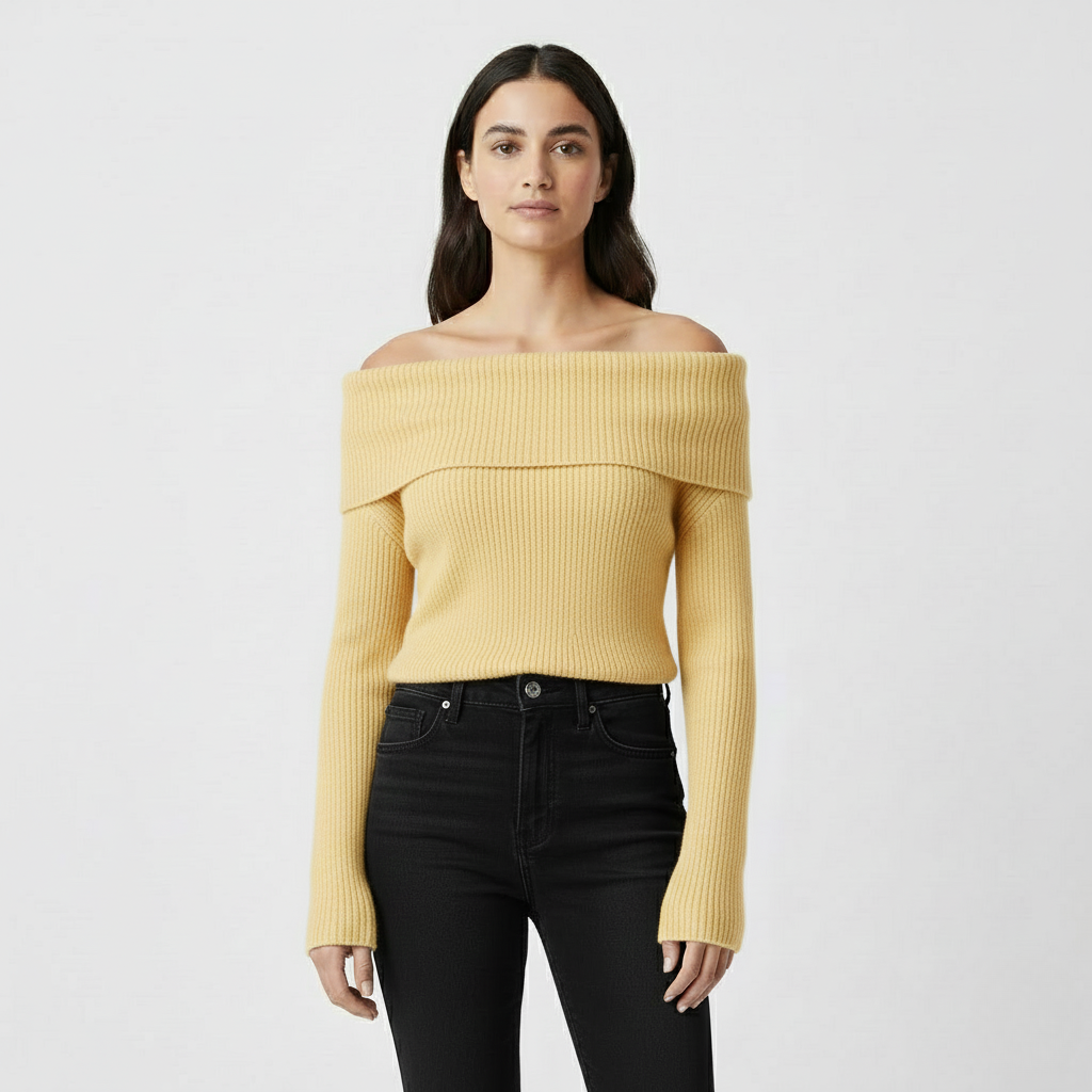 Off Shoulder Ribbed Knit Sweater